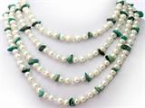 72 Inch Long GenuineTurquoise and Pearl Necklace