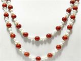 46 Inch Genuine Coral and Pearls Necklace