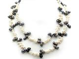 41 Inch Long Genuine Black Pearl and Mother of Pearl Necklace