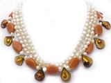 18 Inch Long 4 Row Genuine Pearl, Jade and Mother of Pearl Necklace