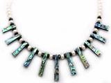 16 Inch Genuine Pearl, Onyx and Abalone Necklace