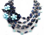 17-21 Inches Large Genuine Blue Lapis and Pearl Flower Necklace