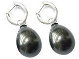 Hoop Earrings with Black Majorica Shell Pearl Drops