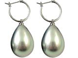 Silver Gray Genuine South Sea Shell Majorca Pearl Earring Drops with 15mm Hoops