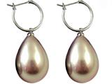 Genuine Light Brown South Sea Shell Majorca Pearl Drop Earrings with 15mm Hoops