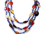 77 Inch Long Genuine Blue Pearl , Amethyst and Agate Necklace