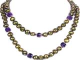 36 Inch 8mm to 10mm Genuine Golden Pearl and Amethyst Necklace