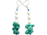 2 Inch Drop Pearl and Turquoise Earrings
