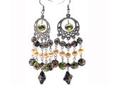 3 Inch Genuine Freshwater Pearl and Cloisonne Hanging Earrings