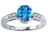 Tommaso Design™ Round 7mm Genuine Blue Topaz and Diamond Engagement Ring