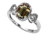 Tommaso Design™ Oval 8x6mm Genuine Smoky Quartz and Diamond Ring