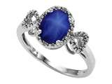 Tommaso Design™ Oval 8x6mm Created Star Sapphire and Diamond Ring