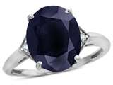 Tommaso Design™ Oval 12x10mm Genuine Black Sapphire and Diamond Ring