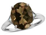 Tommaso Design™ Oval 12x10mm Genuine Smoky Quartz and Diamond Ring