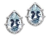 Tommaso Design™ Pear Shape 10x7mm Genuine Aquamarine and Diamond Earrings