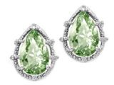 Tommaso Design™ Pear Shape 10x7mm Genuine Green Amethyst and Diamond Earrings