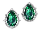 Tommaso Design™ Pear Shape 10x7mm Simulated Emerald And Diamond Earrings