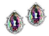 Tommaso Design™ Pear Shape 10x7mm Mystic Rainbow Topaz and Diamond Earrings
