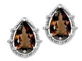 Tommaso Design™ Pear Shape 10x7mm Genuine Smoky Quartz and Diamond Earrings