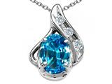 Tommaso Design™ Oval 7x5mm Genuine Blue Topaz and Diamond Pendant