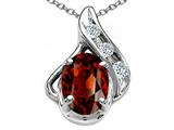 Tommaso Design™ Oval 7x5mm Genuine Garnet and Diamond Pendant