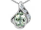 Tommaso Design™ Oval 7x5mm Genuine Green Amethyst and Diamond Pendant
