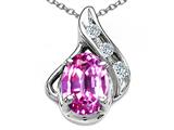 Tommaso Design™ Oval 7x5mm Simulated Pink Topaz And Diamond Pendant