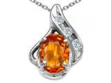Tommaso Design™ Oval 7x5mm Genuine Orange Sapphire and Diamond Pendant