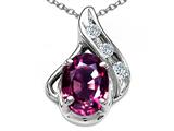 Tommaso Design™ Oval 7x5mm Genuine Rhodolite and Diamond Pendant