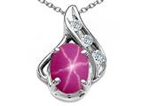 Tommaso Design™ Oval 7x5mm Created Star Ruby and Diamond Pendant