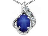 Tommaso Design™ Oval 7x5mm Created Star Sapphire and Diamond Pendant