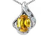 Tommaso Design™ Oval 7x5mm Genuine Yellow Sapphire and Diamond Pendant