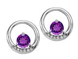 Tommaso Design™ Round 5 mm Genuine Amethyst and Diamond Earrings