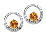 Tommaso Design™ Round 5 mm Genuine Citrine and Diamond Earrings