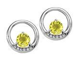 Tommaso Design™ Round 5 mm Genuine Lemon Quartz and Diamond Earrings