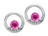 Tommaso Design™ Round 5 mm Genuine Pink Tourmaline and Diamond Earrings