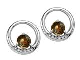 Tommaso Design™ Round 5 mm Genuine Smoky Quartz and Diamond Earrings