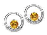 Tommaso Design™ Round 5 mm Genuine Yellow Sapphire and Diamond Earrings