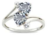 Tommaso Design™ Heart Shape 6mm Genuine Aquamarine and Diamond Ring