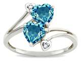 Tommaso Design™ Heart Shape 6 mm Genuine Blue Topaz and Diamond Ring