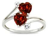 Tommaso Design™ Heart Shape 6mm Genuine Garnet and Diamond Ring