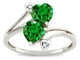 Tommaso Design™ Heart Shape 6mm Simulated Emerald And Diamond Bypass Ring