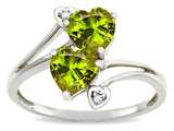 Tommaso Design™ Heart Shape 6mm Genuine Peridot and Diamond Ring