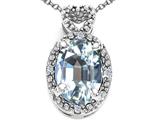 Tommaso Design™ Oval 8x6mm Genuine Aquamarine and Diamond Pendant