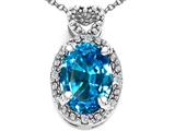 Tommaso Design™ Oval 8x6mm Genuine Blue Topaz and Diamond Pendant