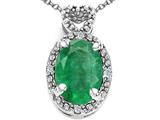 Tommaso Design™ Oval 8x6mm Genuine Emerald and Diamond Pendant