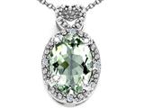 Tommaso Design™ Oval 8x6mm Genuine Green Amethyst and Diamond Pendant