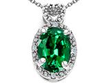 Tommaso Design™ Oval 8x6mm Simulated Emerald And Diamond Pendant