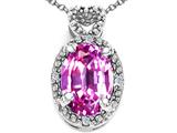 Tommaso Design™ Oval 8x6mm Created Pink Sapphire and Diamond Pendant
