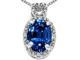 Tommaso Design™ Oval 8x6mm Created Sapphire and Diamond Pendant